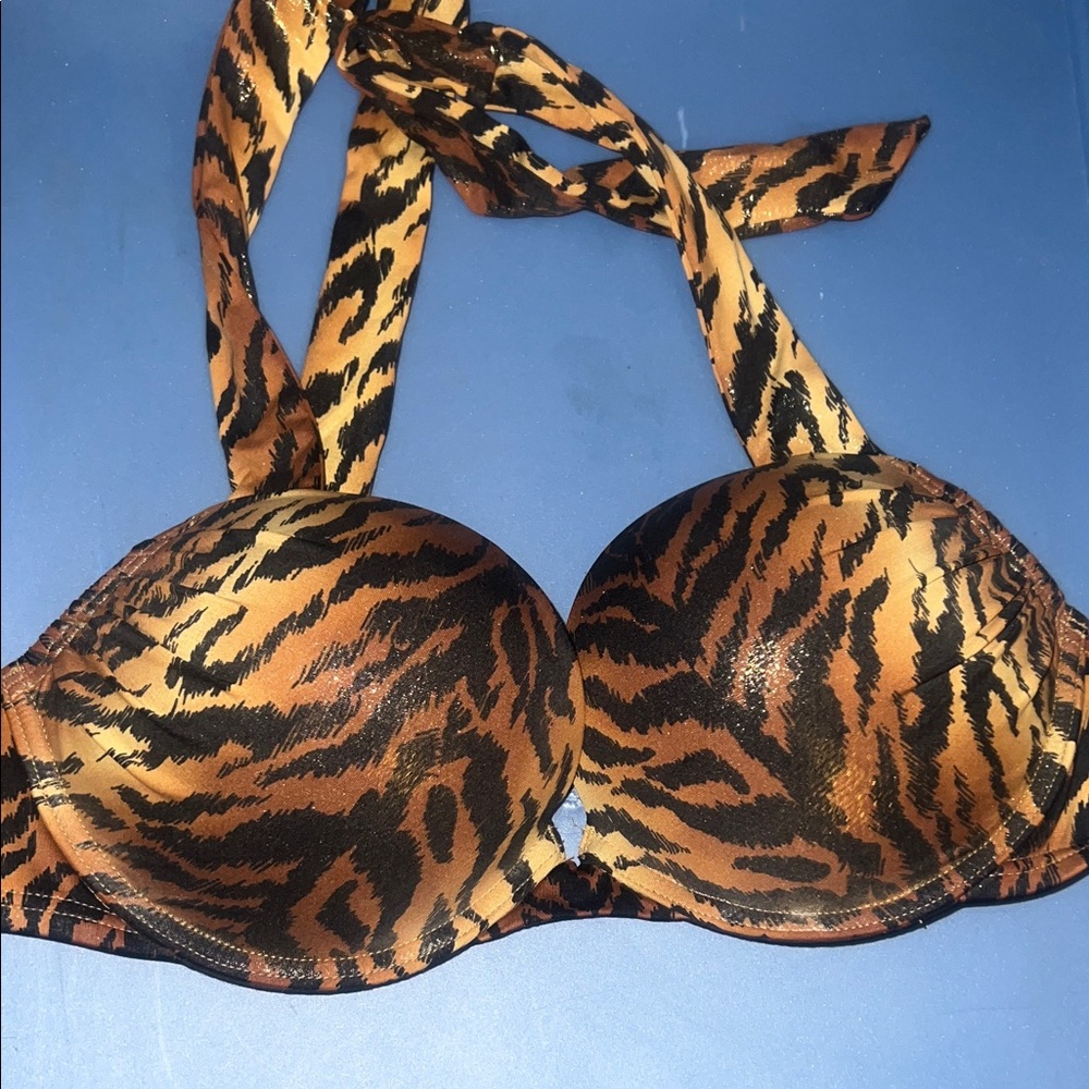 Victoria’s Secret Bombshell Animal Print Tiger Halter Bikini Top adds 2 cups 34B